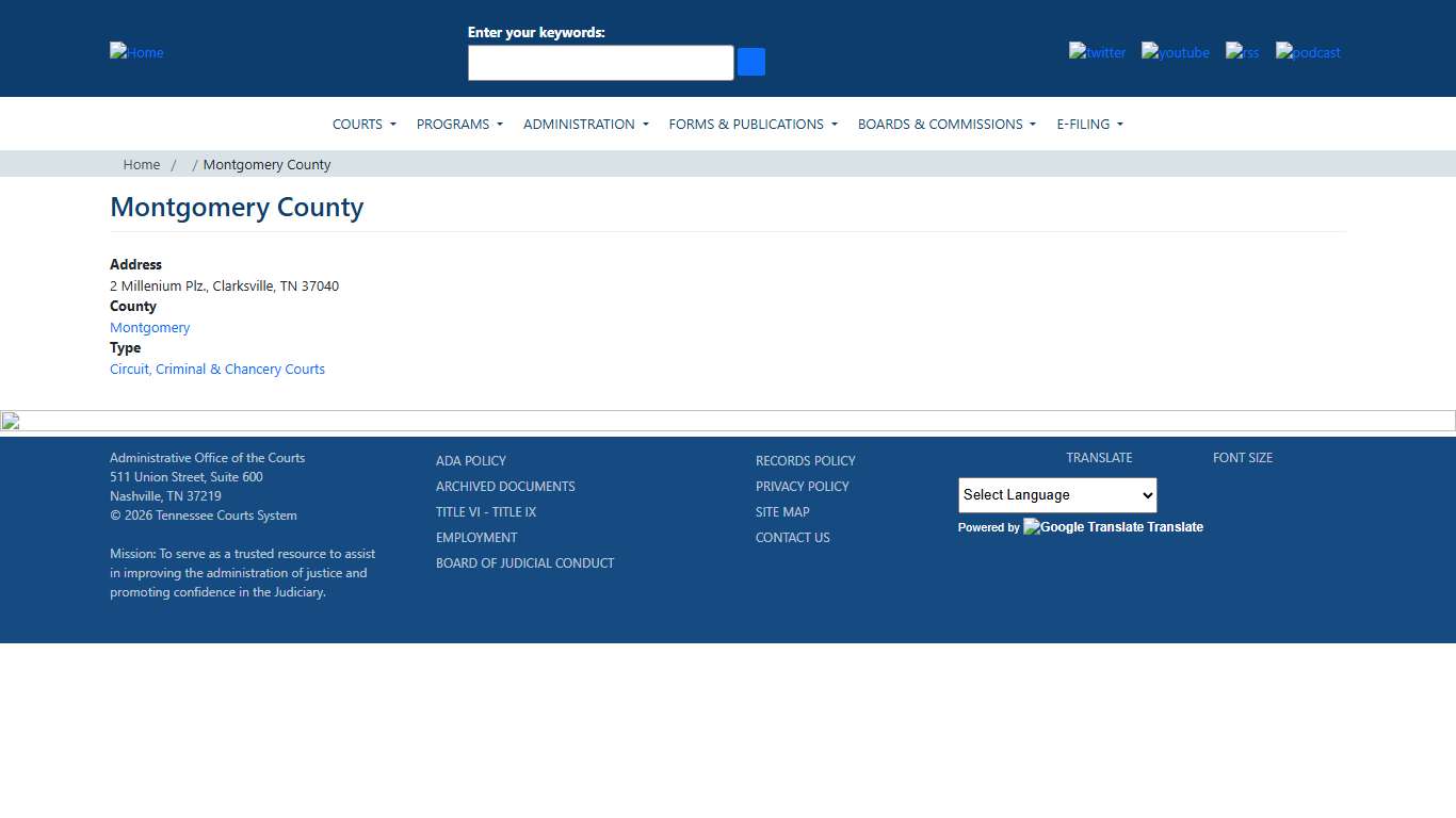 Montgomery County Tennessee Administrative Office of the Courts