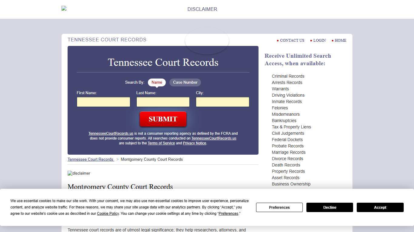 Montgomery County Court Records TennesseeCourtRecords.us